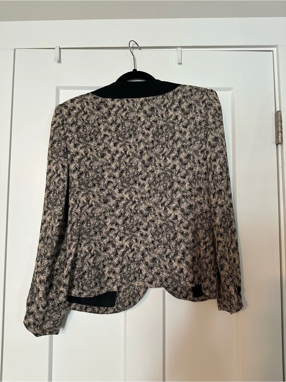 Petite Sophisticate Black and Cream Asymmetric Textured Blazer